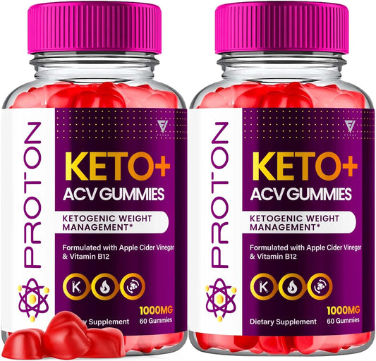 (2 Pack) Proton Keto ACV Gummies Advanced Weight Loss, Proton Protein Keto+ ACV Gummies Apple Cider Vinegar Folate Vitamin Supplement 1000MG, Proton Keto Gummies Keto+ACV Folic Acid (120 Gummies)