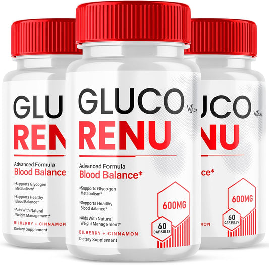 (3 Pack) Gluco Renu Glyco Support Capsules, GlucoRenu Advanced Formula Glycogen Support Gluco Renew Maximum Strength Glyco Pill Detox Formula Supplement Glycol Advanced Balance Vitamin (180 Capsules)