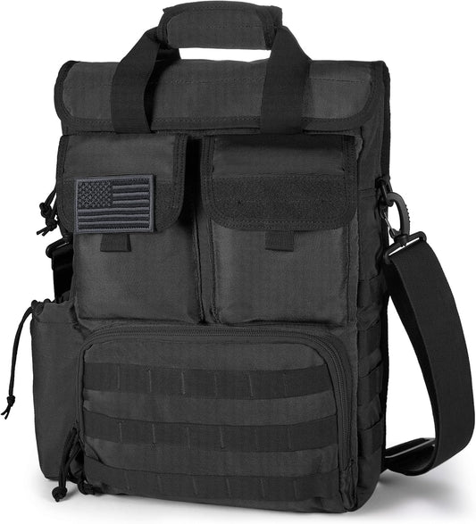 AlcyoneusD Tactical Briefcase,17.3 Inch Military Laptop Messenger Bag Shoulder Crossbody Bag Handbag for Men (17.3''Black)
