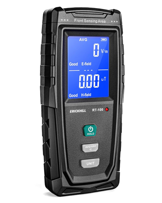ERICKHILL EMF Detector, Rechargeable Digital Electromagnetic Field Radiation Detector Hand-held Digital LCD EMF Meter Great Tester for Home EMF Inspections,Ghost Hunting (RF Not Included) Green