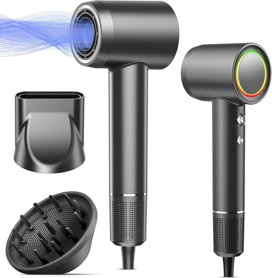 Hair Dryer, 160000 RPM Professional High Speed Ionic Blow Dryer for Fast Drying, 500 Millions Negative Ions Care & Heat-Control & Low Noise Hair dryer with Magnetic Diffuser and Nozzle, No Heat Damage