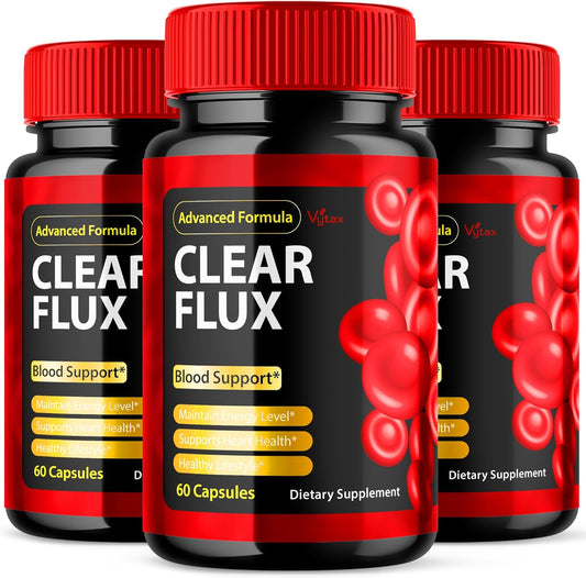 (3 Pack) Clear Flux Supplement Detox Cleanse Super Boost, Clear Flux Pills Blood Vessel Cleaner Support Advanced Formula, ClearFlux Capsules Maximum Strength All Natural Vitamins Health (180 Capsules)