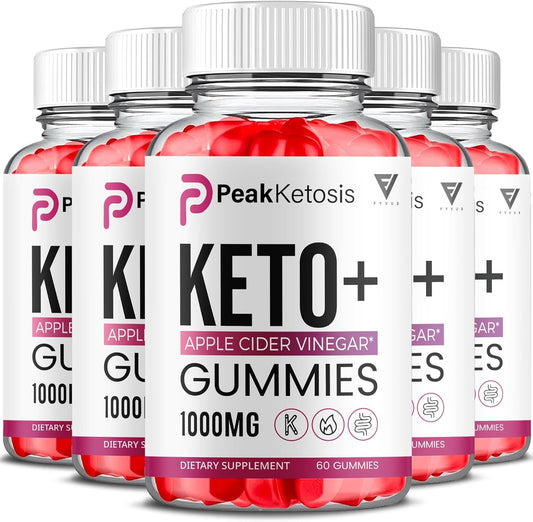 (5 Pack) Peak Ketosis Keto Gummies PeakKetosis 1000mg Melt Fast, Peak Ketosis Apple Cider Vinegar Max Strength 1000mg Multivitamin Supplement, PeakKetosis Advanced Daily Health Formula (300 Gummies)