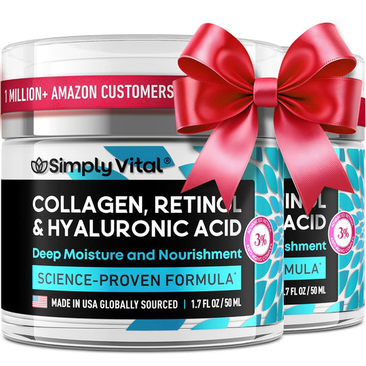 SimplyVital Collagen Face Moisturizer - Anti-Aging Retinol Cream for Face, Neck & Décolleté with Hyaluronic Acid - Made in USA, Daily Moisturizer Face Cream, 2-Pack