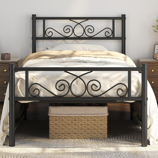 Yaheetech Twin Bed Frames Metal Platform Bed with Headboard and Footboard No Box Spring Needed Easy Assembly,Ground Clearance: 12.6''\/Black\/Twin Bed