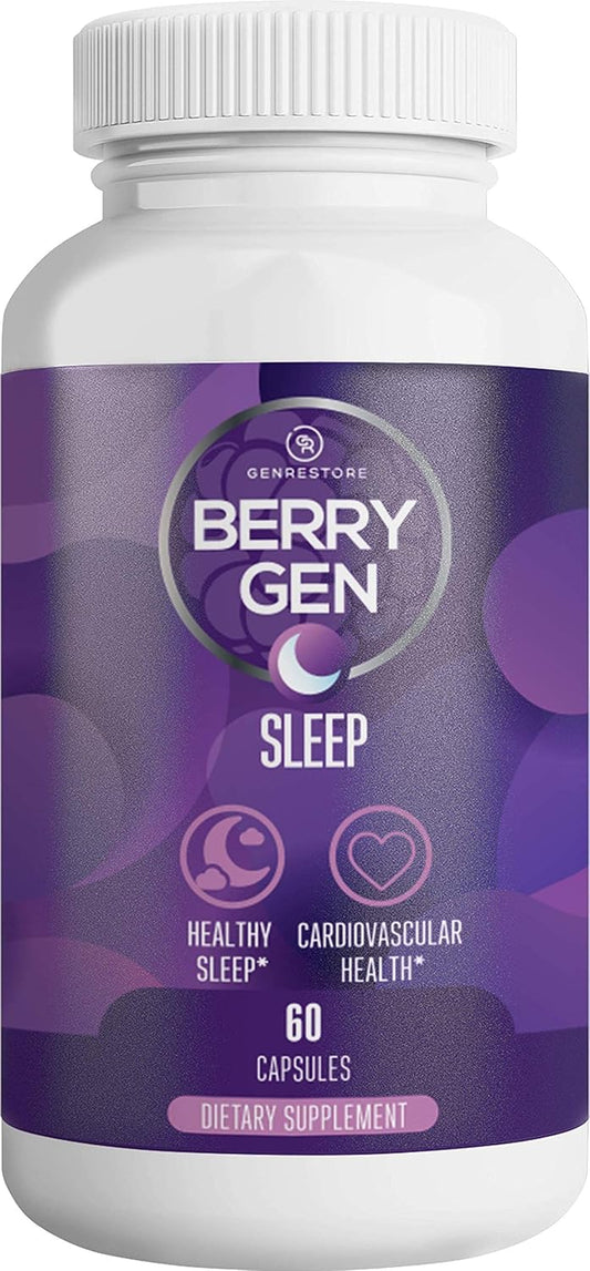Berry Gen: Sleep Aid Supplement with Melatonin and Vitamin B6-60 Capsules - Natural Formula - Supports Heart Health and Helps Deeper, Restful Sleeping - Made in The USA