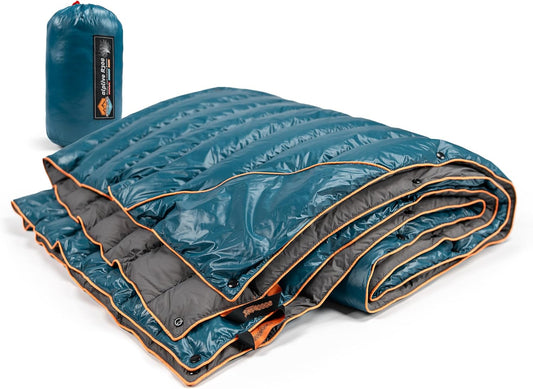 ZOOOBELIVES Ultralight Down Camping Blanket - 1.35lbs, 650 Fill Power Puffy Quilt. Compact & Warm Comforter for Travel, Beach, Hammock, Backpacking - Elevate Your Outdoor Comfort - AlpliveR300