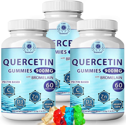 (3Pack) Quercetin Gummies - Quercetin with Bromelain Vitamin C + Zinc Vitamin D3 \u2013 Chewable Quercetin 900mg Supplements - Quercetin for Kids and Adults (3)