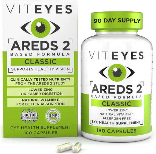 Viteyes AREDS 2 Eye Vitamins, Classic Macular Support, Allergen Free Capsules, with Natural Vitamin E, Vitamin C, Zinc, Copper, Lutein & Zeaxanthin, Eye Doctor Trusted, Manufactured in The USA, 180 Ct