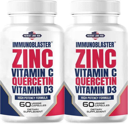 (2 Pack) ImmunoBlaster Zinc Quercetin 500mg with Vitamin D and C Antioxidant Immune Support High Potency Quercetin Zinc Supplement for Men and Women - Gluten, Soy, & Dairy Free - 120 Count (Twin Pack)