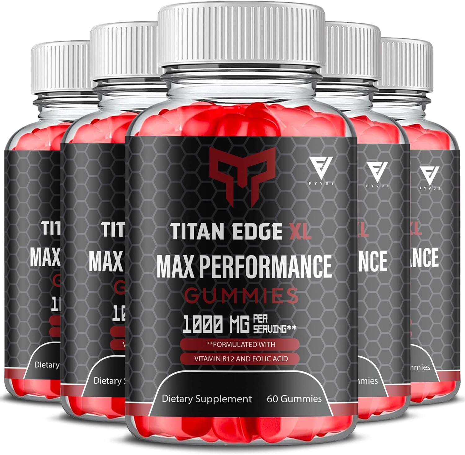 (5 Pack) Titan Edge XL Gummies, Titan Edge XL Maximum Strength Performance and High Drive 1000mg Support Supplement, TitanEdge XL Advanced Daily Supreme Confidence Multivitamin Formula (300 Gummies)