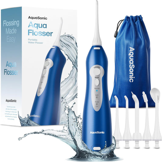 AquaSonic Water Flosser - Cordless Rechargeable Water Flossers for Teeth Cleaning - Waterproof Aqua Flosser, Portable Oral Irrigator for Dental Cleaning with 5 Jet Tips \u2013 Braces Home Travel