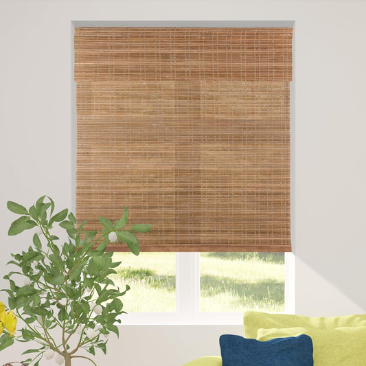 CALYX INTERIORS Cordless Bamboo Roman Shade Blind, Light Filtering, 27" W x 64" H, Ceylon Chestnut