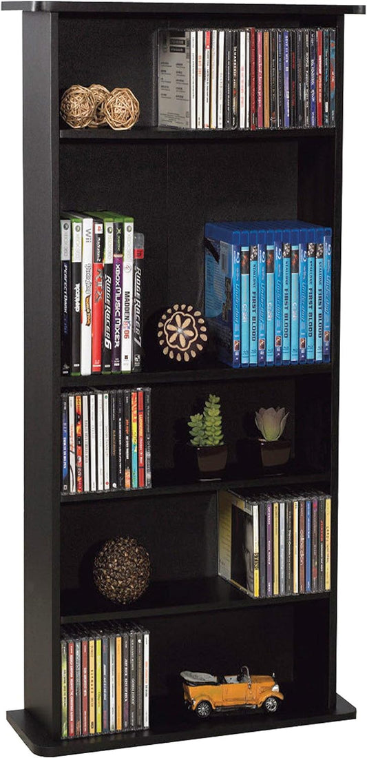 Atlantic Drawbridge Media Storage Cabinet - Organize optical media, up to 240 CD, or 108 DVD, or 132 BD/Video Games, Adjustable Shelves, PN 37935726 in Black
