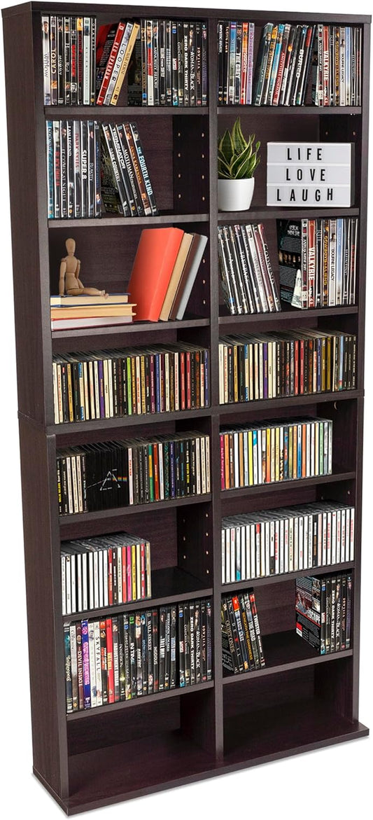 Atlantic Oskar Adjustable Media Cabinet - Holds 464 CDs, 228 DVDs or 276 Blu-rays, 12 Adjustable and 4 fixed shelves PN in Espresso