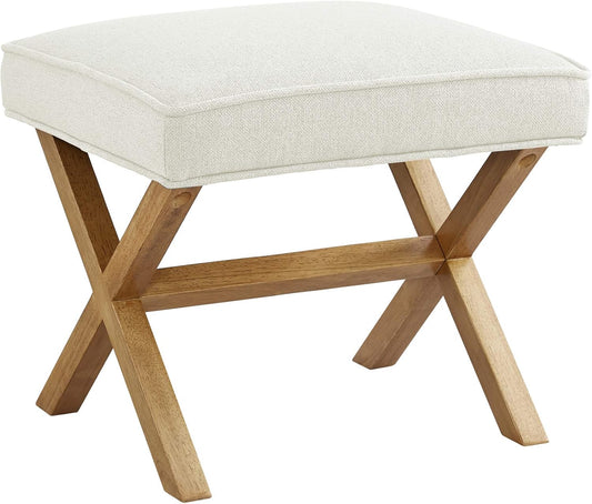 Amazon Basics Small Ottoman Foot Rest, Mid-Century Modern X Square Polyester Foot Stool, Ivory Blue, 20"W x 18"D x 18"H (Previously Rivet Brand)