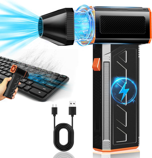 Compressed Air Duster - 130000RPM Electric Air Duster - 3 Gear Adjustable Cordless Jet Dry Blower - Mini Blower Turbo Fan - Rechargeable Air Duster for PC, Keyboard and Car