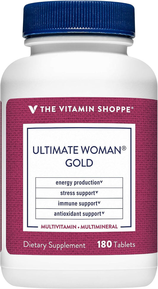 The Vitamin Shoppe Ultimate Woman Gold Multivitamin - with Iron, B Vitamins & Vitamin D3 and More to Support Energy Production, Bone & Immune Health - Gluten Free Multi-Mineral (180 Tablets)