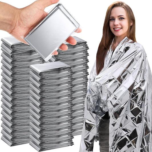100 Pcs Emergency Blankets for Survival 83" x 55" Emergency Foil Thermal Blankets Bulk Reflective Space Blanket Waterproof Individually Wrap Survival Blanket for Car Camping Outdoor Homeless