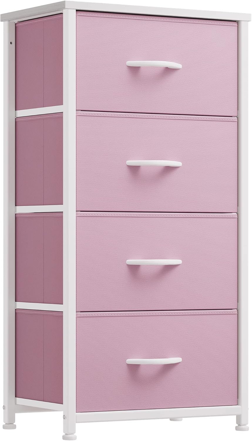 YITAHOME Storage Drawer with 4 Drawers - Fabric Dressers for Teen, Dresser for Bedroom, Living Room, Closets - Sturdy Steel Frame, Wooden Top & Easy Pull Fabric Bins, Pink