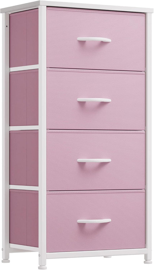 YITAHOME Storage Drawer with 4 Drawers - Fabric Dressers for Teen, Dresser for Bedroom, Living Room, Closets - Sturdy Steel Frame, Wooden Top & Easy Pull Fabric Bins, Pink