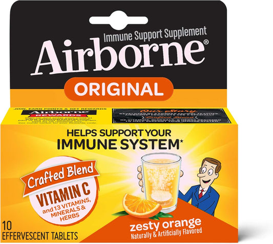 Airborne Zesty Orange Effervescent Tablets, 10 Count - 1000mg of Vitamin C - Immune Support Supplement (Packaging May Vary) (Pack of 4)