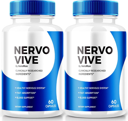 (Pack of 2 NervoVive Nerve Health Support Pills, All Natural Potent Supplement, Maximum Strength Formula for Overall Health and Wellness, Official Nutritional Reviews (120 Capsules)