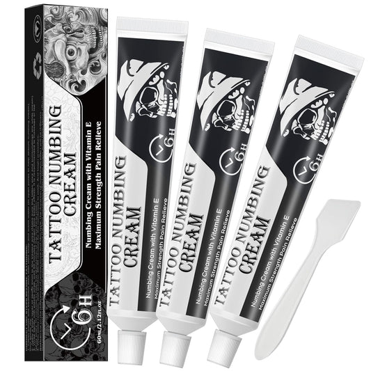 Painless Tattoo Numbing Cream, Numbing Cream for Tattoos Extra Strength - For Tattoos, Piercings and Removals - 3 Pack of 2.12 Oz