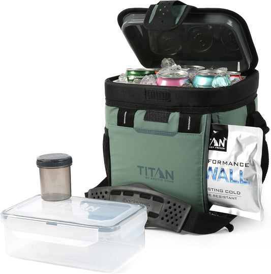 Titan Fridge Cold Zipperless Insulated Lunch Box - With Reusable Gel Ice Packs Plus Food Container Set - Sage Green