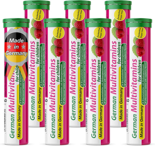 T&D German Multivitamin for Children 140 Drink Effervescent Tablets - Sweet Raspberry Flavour, Sugar Free, Vegan - Vitamin C, E, B1, B2, B6, B12, Folic Acid, Niacin Pharma \u2013 Made in Germany