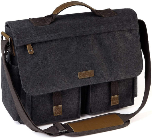 Messenger Bag for Men,VASCHY Vintage Water Resistant Canvas Satchel 14 15.6 17inch Laptop Briefcase