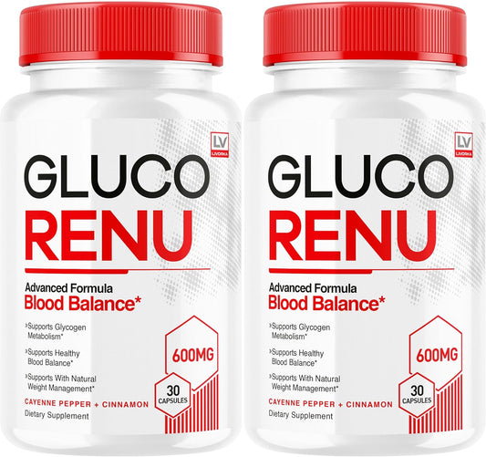 (2 Pack) GlucoRenu Capsules, Glucorenu 2025 Advanced Formula, 60 Capsules for 2 Months