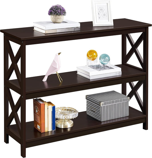 Yaheetech Console Table with 3 Storage Shelves, 3-Tier Entryway Table, Sofa Side Narrow Long Bookshelf for Hallway Living Room, Accent Furniture, Espresso
