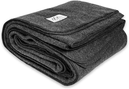 Wool Blanket Camping Large 76" x 96" - 80% Wool Blend Emergency Wool Blanket for Warmth in Cold Weather - Military Blanket for Camping, & Survival - Fire Resistant, Hypoallergenic & Odor Free
