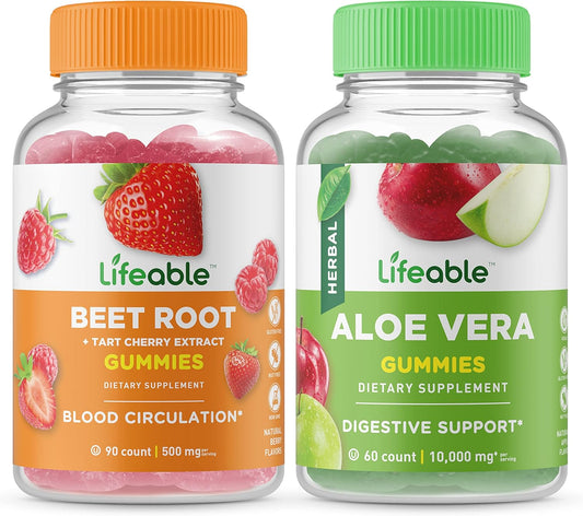 Lifeable Beet Root + Aloe Vera, Gummies Bundle - Great Tasting, Vitamin Supplement, Gluten Free, GMO Free, Chewable