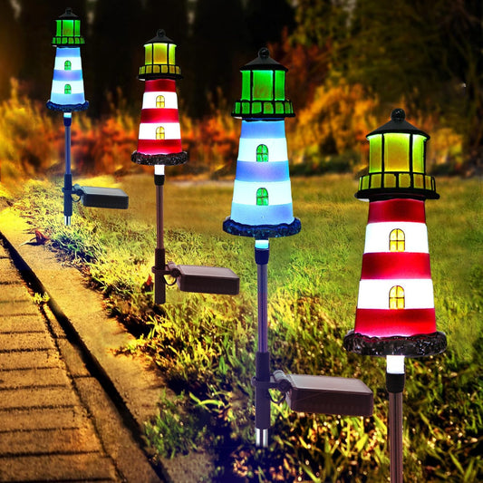 BEIDOULU Lighthouse Solar Lights, 4 Pack Solar Outdoor Waterproof Lights, Perfect for Your Garden, Yard, Flower Bed, Patio, Sidewalk, Driveway or Any Other Place