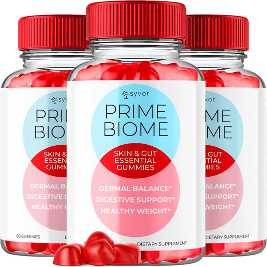 (3 Pack) Prime Biome Gummies - Prime Biome Skin & Gut Support Probiotic Gummy Supplement - All Natural Prime Biome Vitamin Gummys - Digestive Support in a Delicious Gummie, Demal Balance (180 Gummies)
