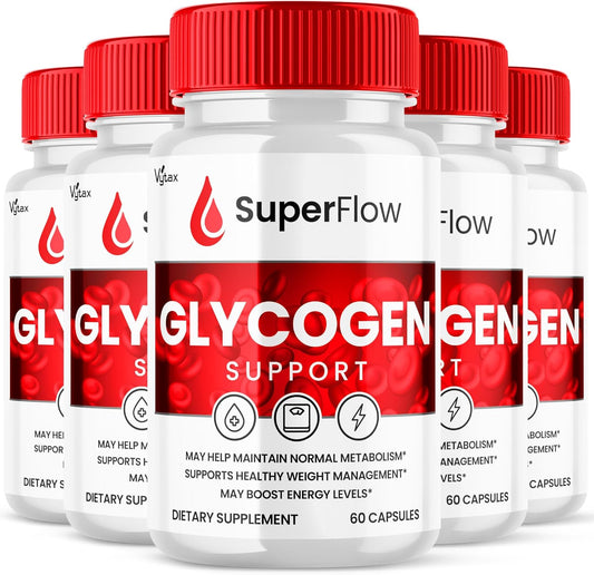 (5 Pack) Super Flow Glycogen Support, Super Flow Blood Support Capsules, Super Flow Maximum Strength Blood Vitamin Supplement - All Natural Glycogen Support for Healthy Blood Vessels (300 Capsules)