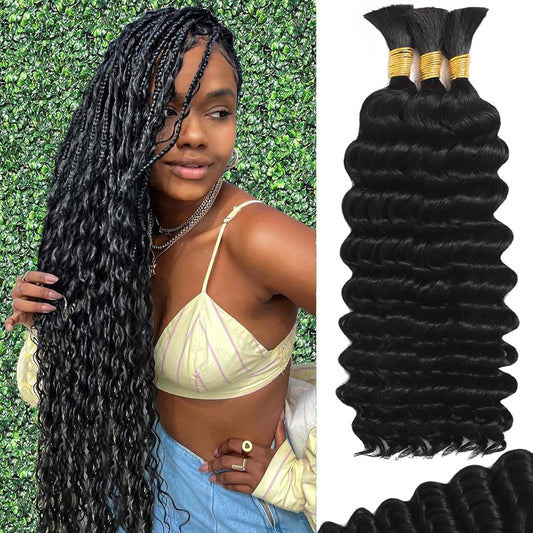 Human Braiding Hair for Boho Braids Human Hair Braiding Hair 110g 20 Inch Curly Boho Hair for Braiding Knotless 12A Deep Wave Bulk Human Hair for Braiding Bohemian 3 Bundles\/Pack Natural Color