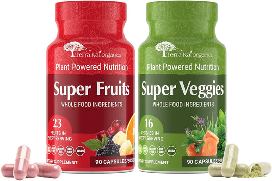 TERRA KAI ORGANICS Júce Original Formula - Organic Super Fruit & Veggies Supplement - Gluten\/Gelatin Free, Soy Free & Vegan- Reds & Greens Superfood Capsules- 23 Fruits & 16 Vegetables (180 Count)