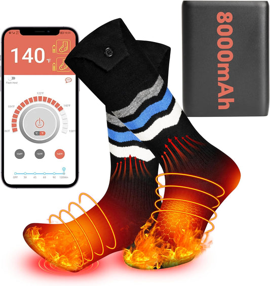 Heated Socks, Heated Socks for Men Women with APP Control, 8000mAh Rechargeable Electric Heated Socks Up to 10 Hours Washable Winter Warm Socks Foot Warmer Heated Socks for Skiing Cycling Camping