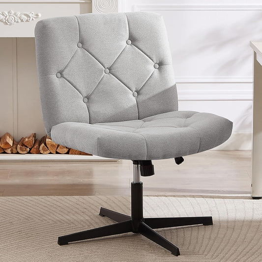 VECELO Modern Armless Criss Cross Chair No Wheels with Comfy Wide Fabric Padded Seat & Back, Swivel & Height Adjustable for Home\/Bedroom\/Make Up, Beige, Grey