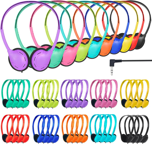TJZXGUI 30 Pack Bulk Classroom Headphones for Students Kids School,Wholesale Headphones Class Set 3.5mm Jack for Chromebook Laptop PC Computer (Multi Color)
