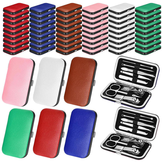Leriton 60 Pack Manicure Set Bulk Gifts Stainless Steel Nail Clipper Set with Case 8 in 1 Personal Pedicure Kit for Women Men, Gifts for Graduation Nurse Day Mother's Day(Mix Color,Warm)
