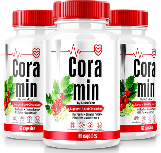 (3 Pack) Coramin Capsules, All-Natural Formula to Maintain Healthy Levels, Maximum Strength Supplement, Premium Blood Flow Support, Official Vitamin Pills, Cora min Capsulas Reviews (180 Capsules)