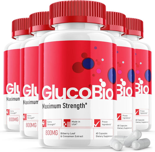 (5 Pack) Glucobio Capsules - Official Formula - Gluco Bio Support Supplement Vitamin, Glucobio Health Wellness Capsules Maximum Strength, Glucobio, Gluco Bio Pills Advanced Support (300 Capsules)