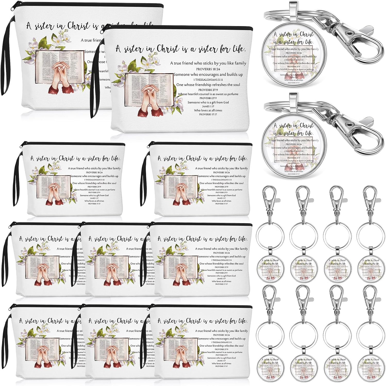 Dansydaisy Mothers Day Bulk Church Gifts Sister in Christ Makeup Bag Bible Verse Keychains for Women Birthday Friendship Gift