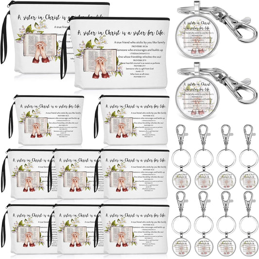 Dansydaisy Mothers Day Bulk Church Gifts Sister in Christ Makeup Bag Bible Verse Keychains for Women Birthday Friendship Gift