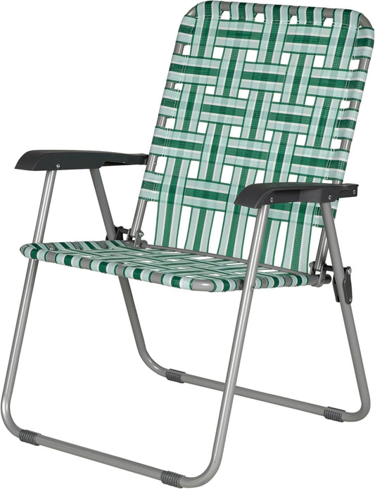 Lippert Green Vintage XL Webbed Folding Outdoor Lawn Chair with Nylon Material, Steel Tube Frame Construction, Anti-Slip Feet for the Yard, Beach, Concerts, Sporting Events, Camping - 2022301772