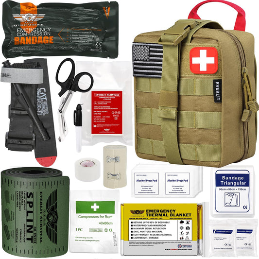 EVERLIT Emergency Trauma Kit, CAT GEN-7 Multi-Purpose SOS Everyday Carry IFAK for Wilderness, Trip, Cars, Hiking, Camping, Father\u2019s Day Birthday Gift for Him Men Husband Dad Boyfriend (Tan)